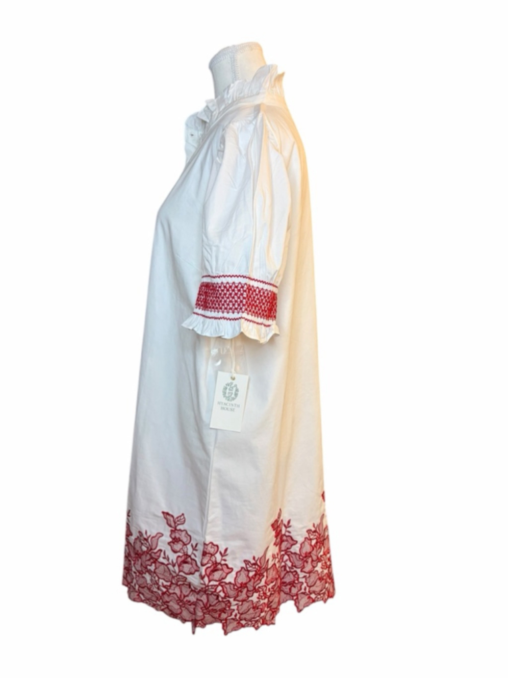 Hyacinth House White Red Floral Lace Hem Smocked Puff Sleeve Mini Dress XL NWT - Picture 4 of 8
